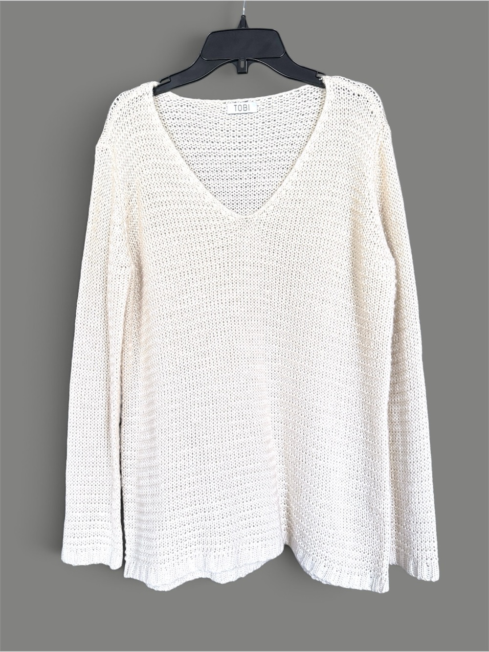 Tobi Cream V-Neck Lightweight Knit Long Sleeve Neutral Oversized Relaxed Sweater